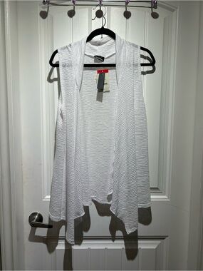 Sleeveless Open-Front Cardigan Vest - White